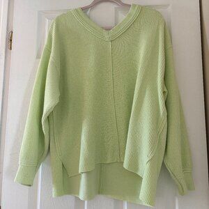 Aerie Green Oversized V Neck Crew Boyfriend Sweatshirt size Medium